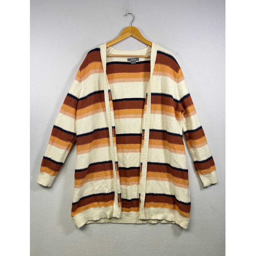 Natural Reflections Cardigan Womens XL Cream Orange Striped Open Front Longline